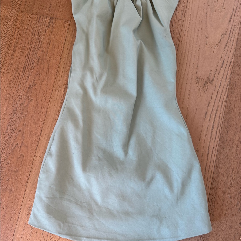 Meshki Sage Green Strapless Mini Dress with Gathered Bust